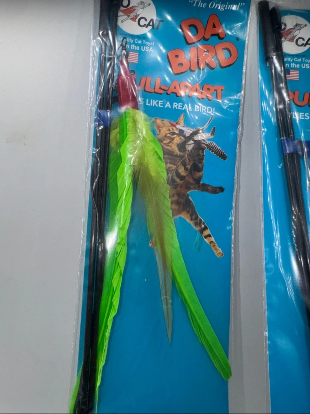 GO CAT DA BIRD FEATHER WAND ROD INTERACTIVE TEASER TOYS 36” 2 1 Pink 1 green NIP